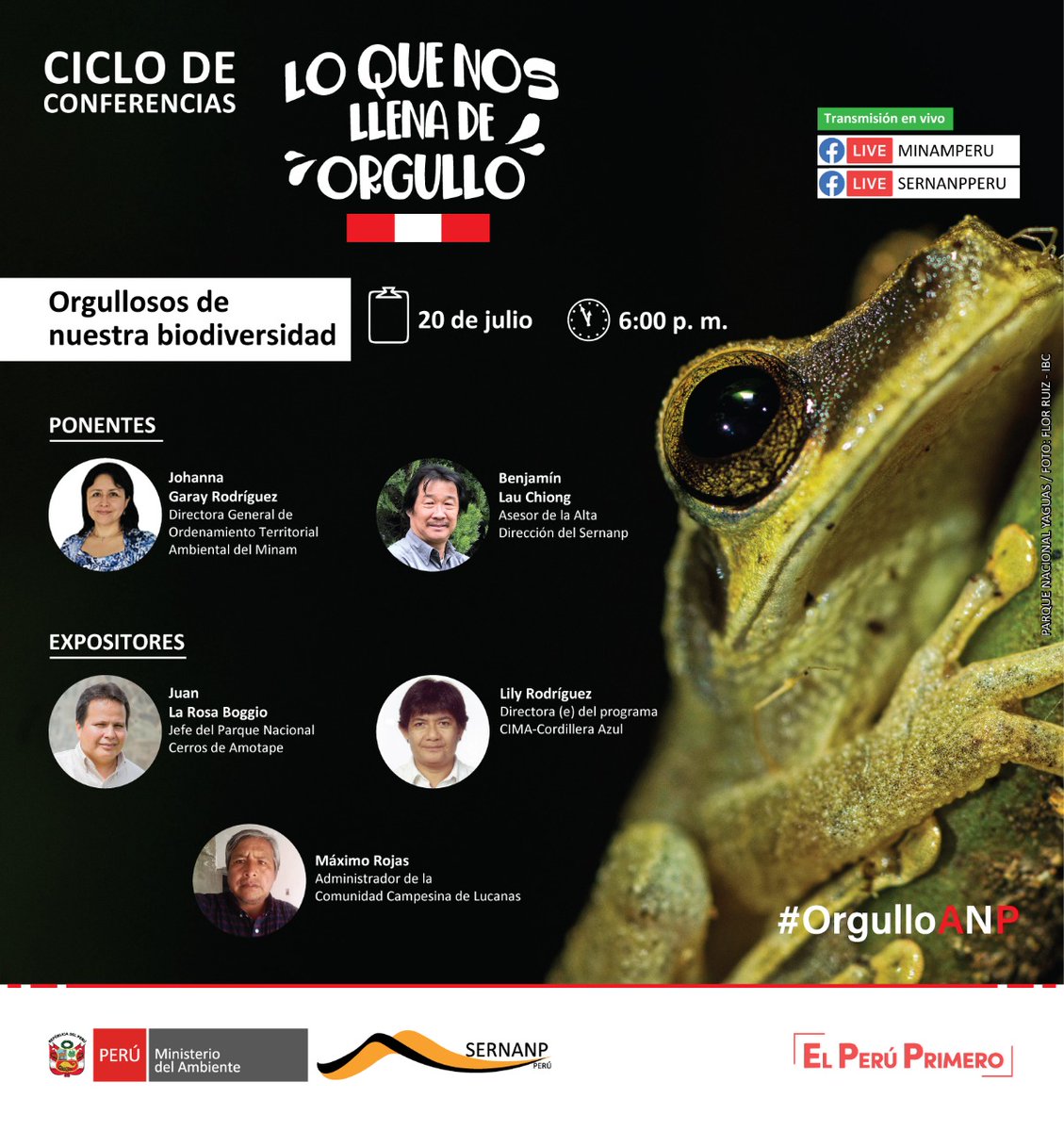 SERNANP's tweet photo. #OrgulloANP
✅Hoy iniciamos el ciclo de conferencias "Lo que nos llena de orgullo", destacando la importancia de laas áreas naturales protegidas para conservar la biodiversidad y el legado natural de todos los peruanos.
⏰Hora: 6:00 p m.
🔴Transmisión #EnVivo por Facebook Live https://t.co/H1qFPKqWHj