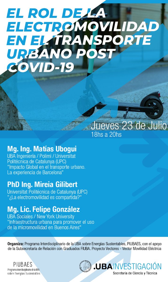 GATurturro's tweet photo. 💻Webinar: "El rol de la electromovilidad en el transporte urbano post Covid-19" 🛴🚲🏍️🚌🔌🔋

¿Qué cambios han ocurrido en las principales ciudades?
¿Qué soluciones trae la movilidad eléctrica?

Link de inscripción: https://t.co/N21GGVuxVI https://t.co/TKrWPcSLPn