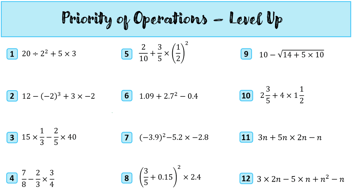 MissJennaMaths's tweet image. I was inspired by @mathsjem and @mrbartonmaths to think differently about teaching the priority of operations. To link with some other key skills and add challenge I created this Level Up task. Hope it&apos;s useful to somebody! #mathschat