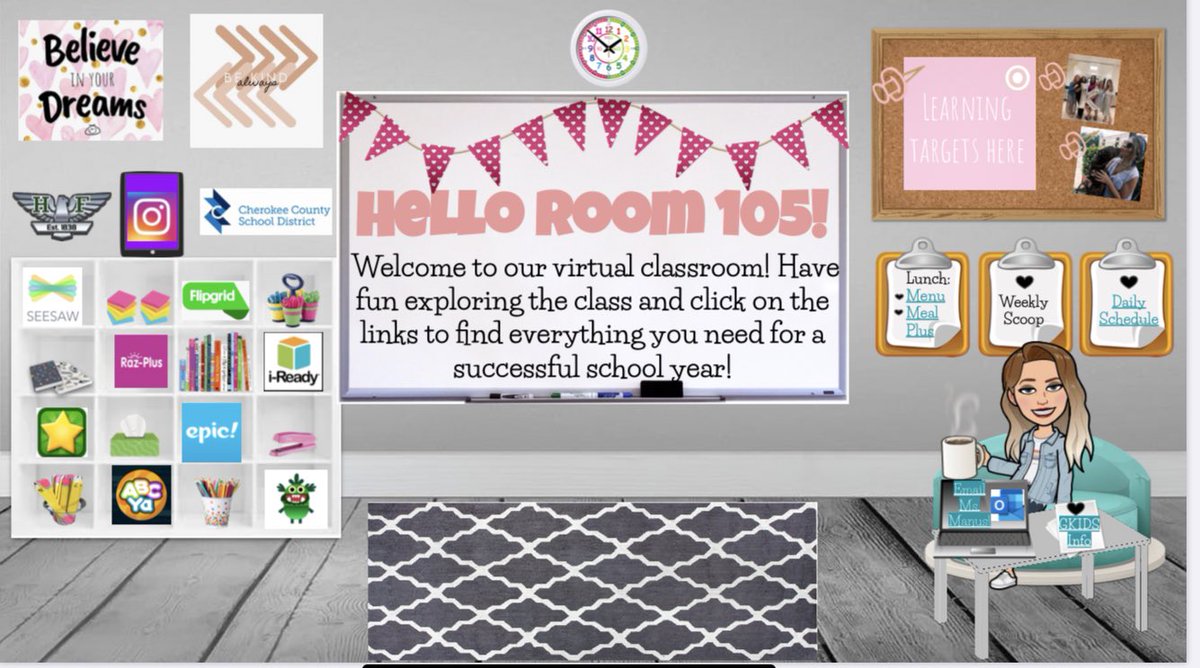 Ms_Manus_Kinder's tweet photo. Jumped on the bandwagon this summer!! I’m having so much fun working on my #BitmojiClassroom 💖 #tbirdfam #ccsdfam https://t.co/VZKKdMJAWW