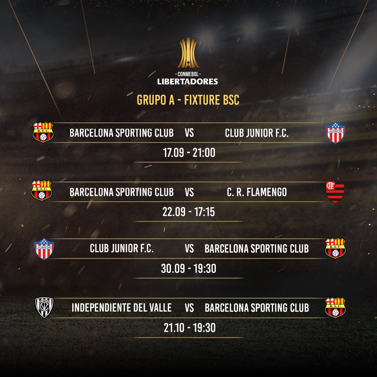 BarcelonaSC's tweet photo. La @CONMEBOL confirmó las fechas y horarios para la reanudación de la #Libertadores 2020 ➡️ https://t.co/OPfRfWBSGe

#VolveremosBSC | #VamosÍdolo 🟡⚫️ https://t.co/EWsxq3IWh6