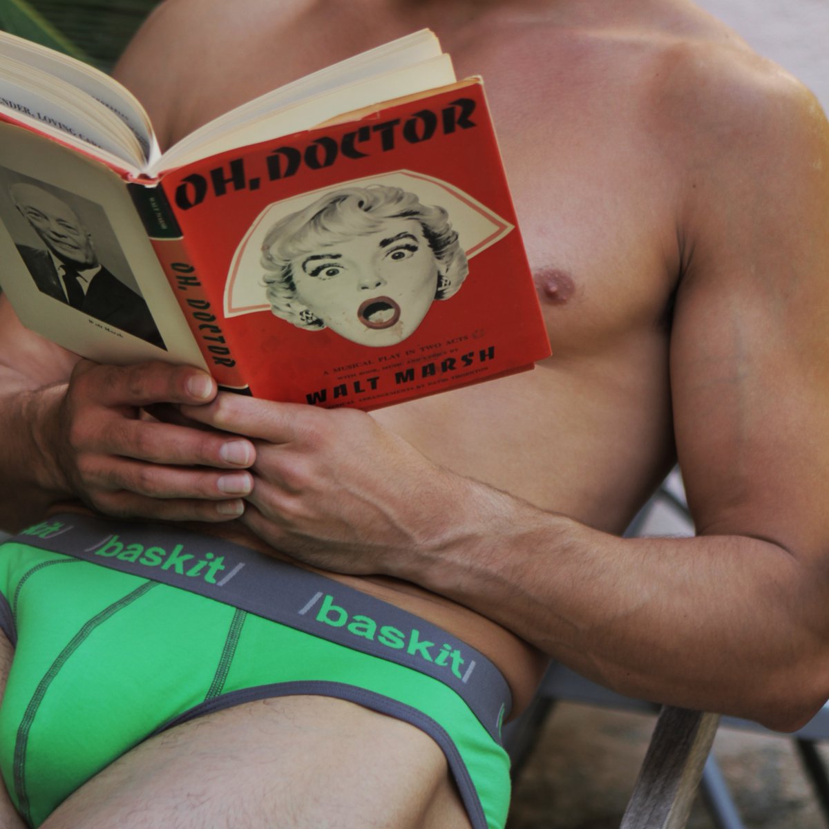 baskitwear's tweet photo. Feeling a little cerebral today. Here's our Hero taking a moment to read and get a little sun.  ProTip: replace the dust cover to really keep people guessing about your motives.  #geekischic #baskitwear https://t.co/sMKCvSZtdD