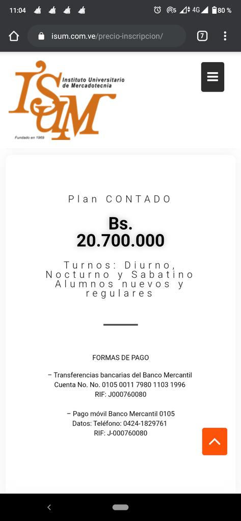 @isumccs El trimestre está en Bs. 20.700.00 ($100) es como muchísimo, el trimestre anterior al cambio eran como $30. Se pasaron de usureros, están sacando todo a sus estudiantes y eso que las clases serán online. No es justo!! Rectifiquen el monto, sus estudiantes quieren continuar