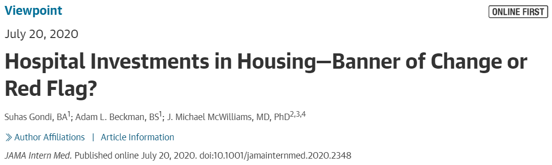 THREAD In  @JAMAInternalMed we explore why hospitals are investing billions of $ into housing.On the surface, these  #SDOH programs are promising. But they might also be a red flag about the growing power of hospitals. to  @AdamLBeckman &  @JMichaelMcW  https://jamanetwork.com/journals/jamainternalmedicine/article-abstract/2768657