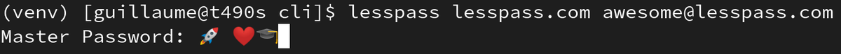 guillaume20100's tweet photo. LessPass master password fingerprint is now in the cli ! Thank you Chandler DeLoach #lesspass https://t.co/S2g9aiwYyg