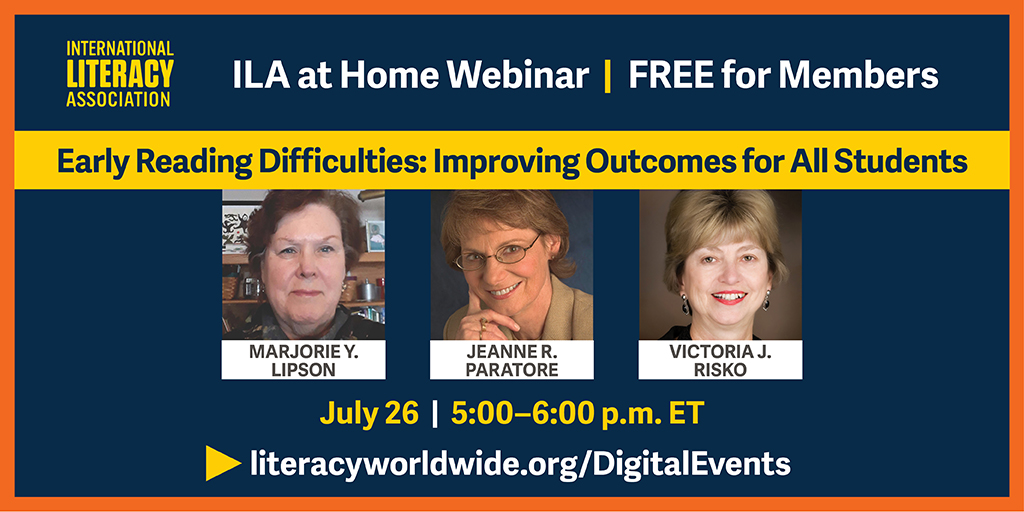ILAToday's tweet photo. You’re invited to our next #ILAatHome webinar, “Early Reading Difficulties: Improving Outcomes for All Students.” Be sure to register to secure your spot! https://t.co/5gU3RCQbIe https://t.co/kImxBfH7HP