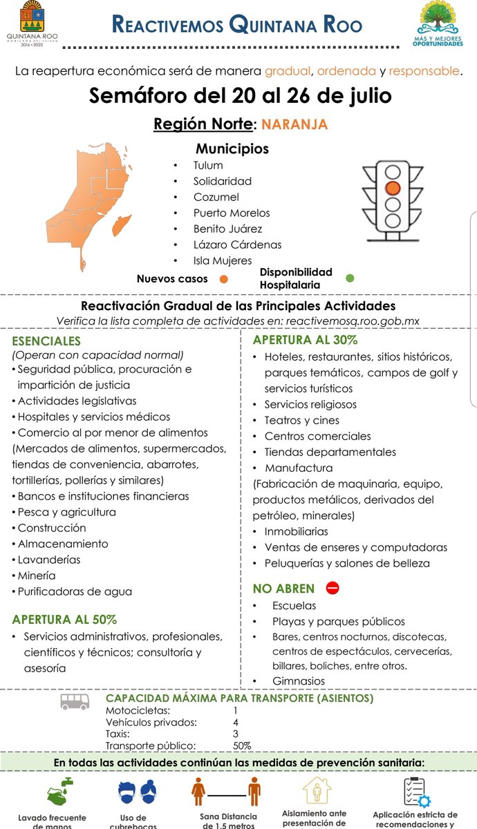MyTrishAdvisor's tweet photo. NORTH part of #QUINTANAROO is🍊 "PHASE ORANGE" July 20 to July 26th. 

OFFICIAL site:
https://t.co/Q6Zjq8eigI

Here is my best explanation of the "Stoplight" system:
WATCH  https://t.co/00K5pTGZoi

What is it like to TravelMexico NOW! 🇲🇽 
WATCH https://t.co/YzBFlUfDBp https://t.co/N7JoZbztvK