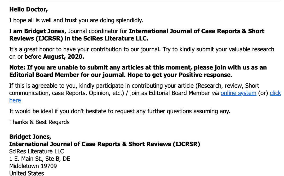 JPBertok's tweet photo. Publishing there, will that make me part of the Bridget Jones' diary??? #predatory_journals https://t.co/IzmTVxYJNp