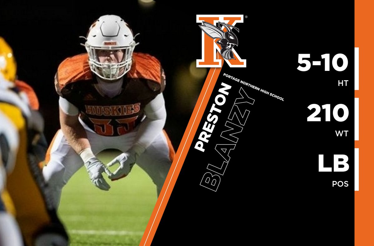 KzooFootball's tweet photo. Please join us in welcoming Preston Blanzy, a linebacker, from Portage Northern High School (@PNHuskieSports) to the Hornet football family! #SwarmTheDay #Hornets 
@pblanz33 https://t.co/Kok5f0zo0h