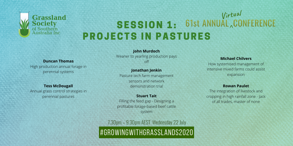 Tomorrow night @ 7:30pm AEST, the first session of Growing with Grasslands is kicking off! Session 1 will cover 'Projects in Pastures' &amp; we will hear a great selection of PDS and Nuffield Scholar presentations.

To register grasslands.org.au

#growingwithgrasslands2020