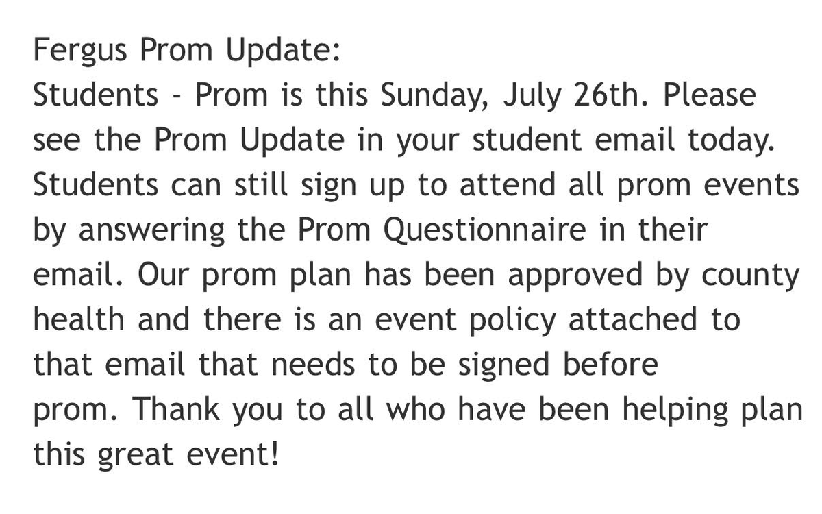 Fergus Prom Update: