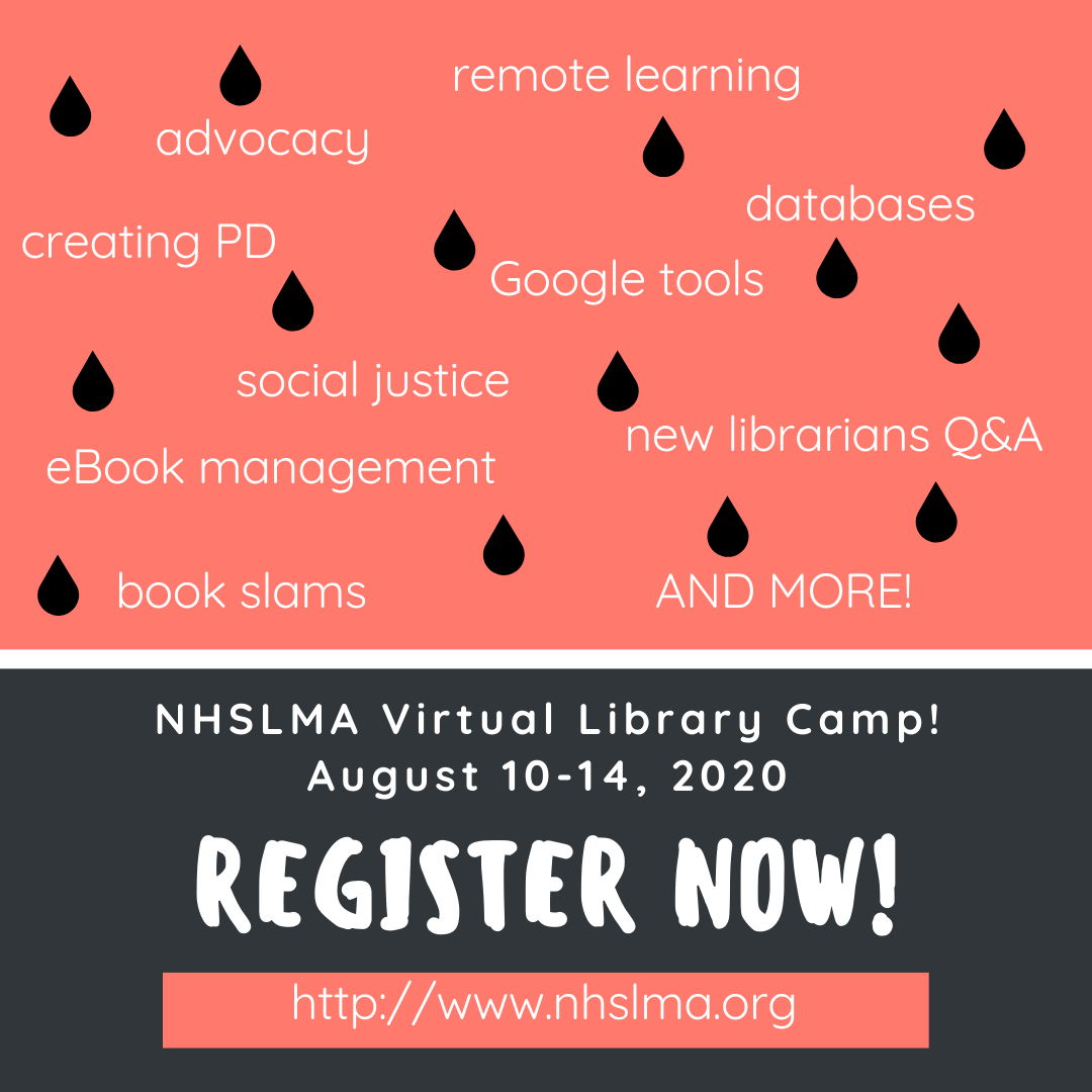 NHSLS603's tweet image. How&apos;s your summer learning shaping up? Registration is open for our virtual library camp! Check out the schedule and register on our website! BTW it&apos;s free for members! You can join #NHSLMA too if you are not already a member!  nhslma.org #NHSLMApd #librarycamp