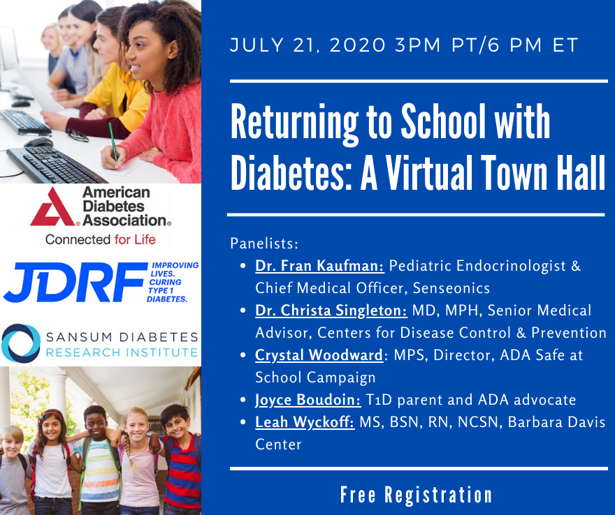 JDRFCentralPA's tweet photo. Did you register for the Returning to School with Diabetes: A Virtual Town Hall on Tues, July 21st? Free to attend! Register today! https://t.co/TIGxl5h6tz

They will discuss precautions and considerations amid the COVID-19 pandemic, as well as general back to school tips. https://t.co/VxykRtLuS8