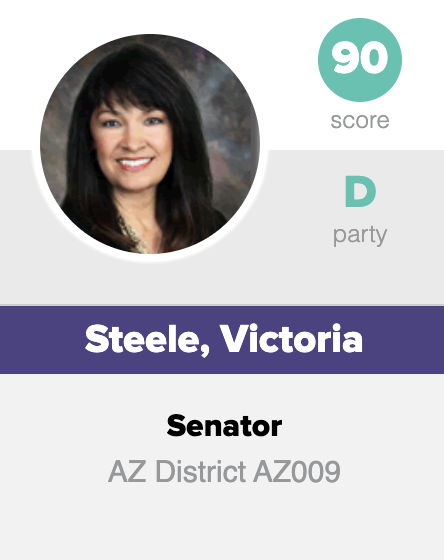 Congratulations to Sen.  @VictoriaLSteele from LD-09 for being one of the only legislators to receive an A rating on our Progress Score this year! Sen. Steele received a 90%!