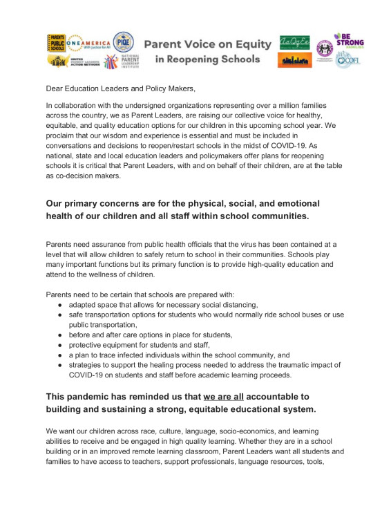 Parent Leaders and 10 parent-led organizations representing over a million parents across the country wrote a joint statement regarding Parent Voice on Equity in Reopening schools. Full letter in the link below
parentswholead.org/parent-voice-o… #ParentVoice #EducationEquity #ParentLed