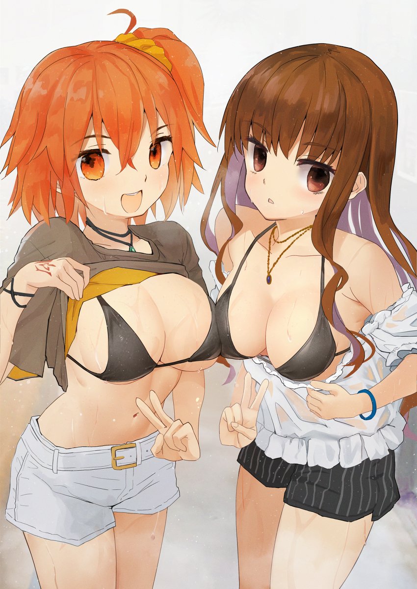 ぐだ子 ,岸波白野 「[R-18] ザビ子とぐだ子が記念撮影 #ザビ子 #ぐだ子 https://t.」|あんしんママのイラスト