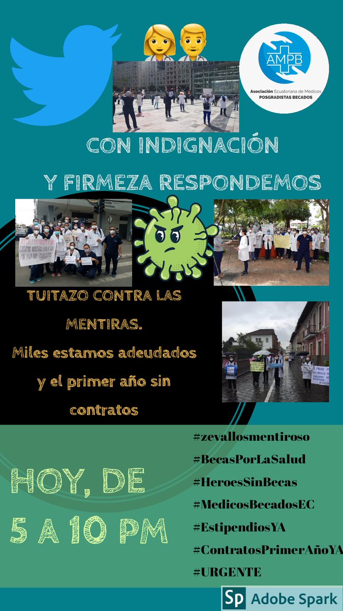 GardeniaValenc4's tweet photo. NO MAS MENTIRAS 
@PosgradistasB
#zevallosmentiroso
#BecasPorLaSalud
#HeroesSinBecas
#MedicosBecadosEC
#EstipendiosYA
#ContratosPrimerAñoYA
Utiliza las etiquetas 
@DrJuanCZevallos
@Salud_EC
@AsambleaEcuador
@FinanzasEC
@RichardM_A
@Senescyt https://t.co/hguj4e9y6E