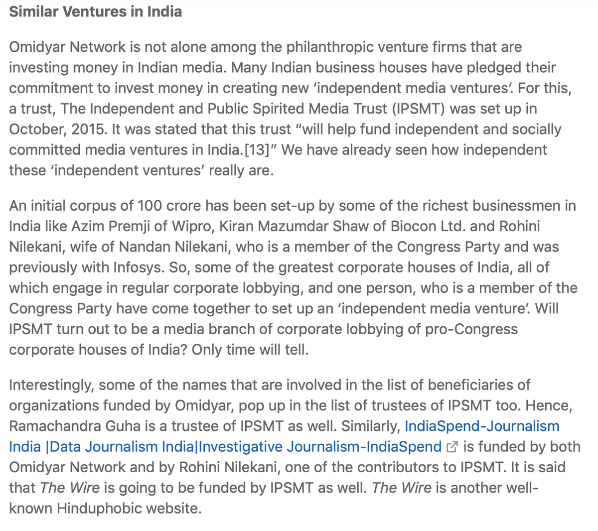 Some of Omidyar’s other Investments in Indian Media & NGOs. Yes, he's involved in Indian politics through ADR (Association for Democratic Reforms) which also receives funding from Ford foundation. Ramachandra Guha, a writer at Caravan Magazine is involved with ADR.