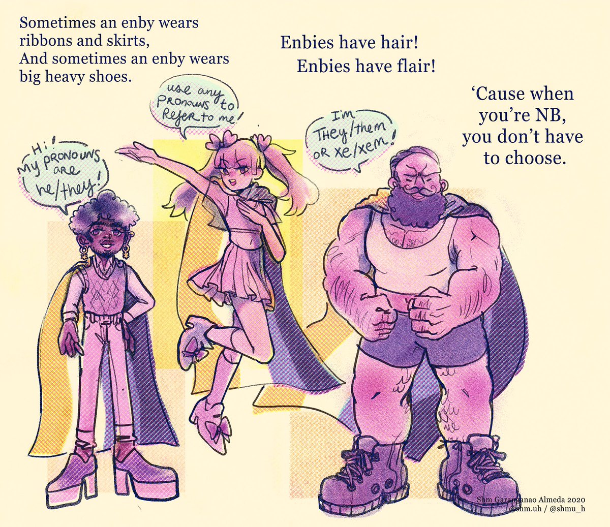 shmu_h's tweet photo. WHAT IS AN ENBY? (1/3) 
A little late for #NonBinaryDay, but the #LGBTQ+ community is the family I choose today and everyday. https://t.co/yS8bxcaZFN
