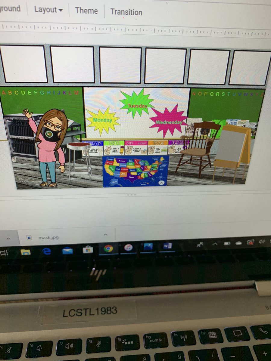 Ccobb90's tweet photo. My bitmoji is ready for back to school. She even has her custom bass bulldogs mask on. https://t.co/tP73YHno05