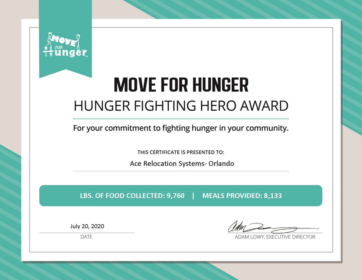AceRelocation's tweet photo. Our employees play a vital role in helping our company prosper and also continue to grow. We would like to thank our Orlando branch for their dedication to Move for Hunger. Find out more here: https://t.co/1uMXpCMwpm #acerelocation https://t.co/IyyU3MqgtS
