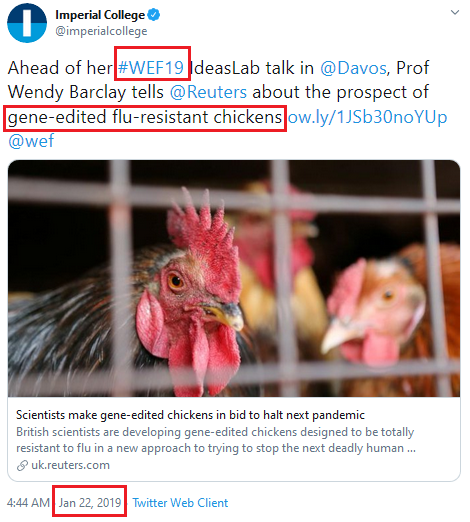 No -  #GeneEditin  #COVId  #4IR gene-edited, flu-resistant chickens. Working w/ Roslin Inst. Barclay (Imperial) is using  #CRISPR technology - to alter the genome of a species. To develop gene edited chickens resistant to infection by influenza.alternative care properly for animals