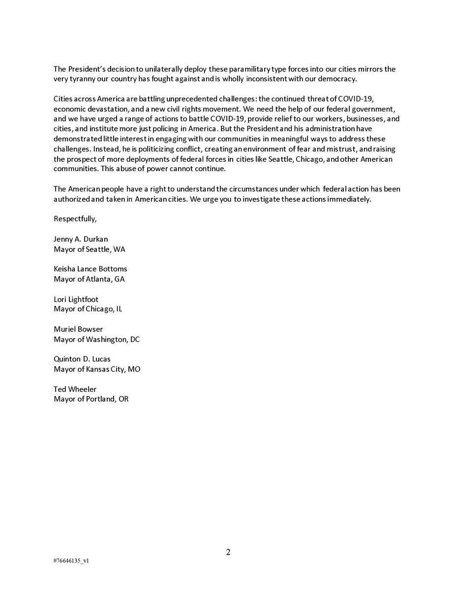 Today, Mayors from around the country took a stand against unilateral federal intervention in our cities, calling for immediate removal of the President’s “Rapid Deployment Unit” squads and for a congressional investigation of their unconstitutional terror tactics.