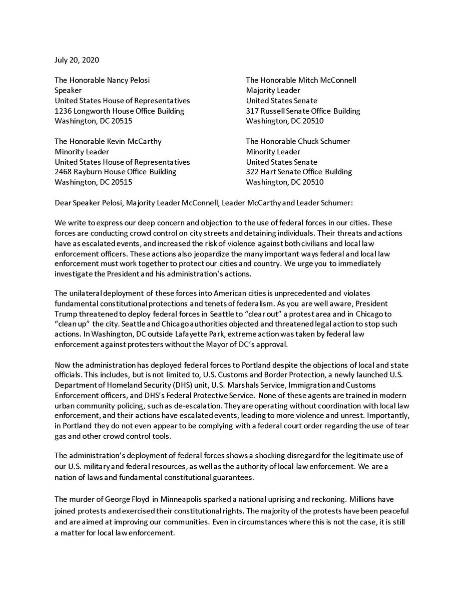 Today, Mayors from around the country took a stand against unilateral federal intervention in our cities, calling for immediate removal of the President’s “Rapid Deployment Unit” squads and for a congressional investigation of their unconstitutional terror tactics.