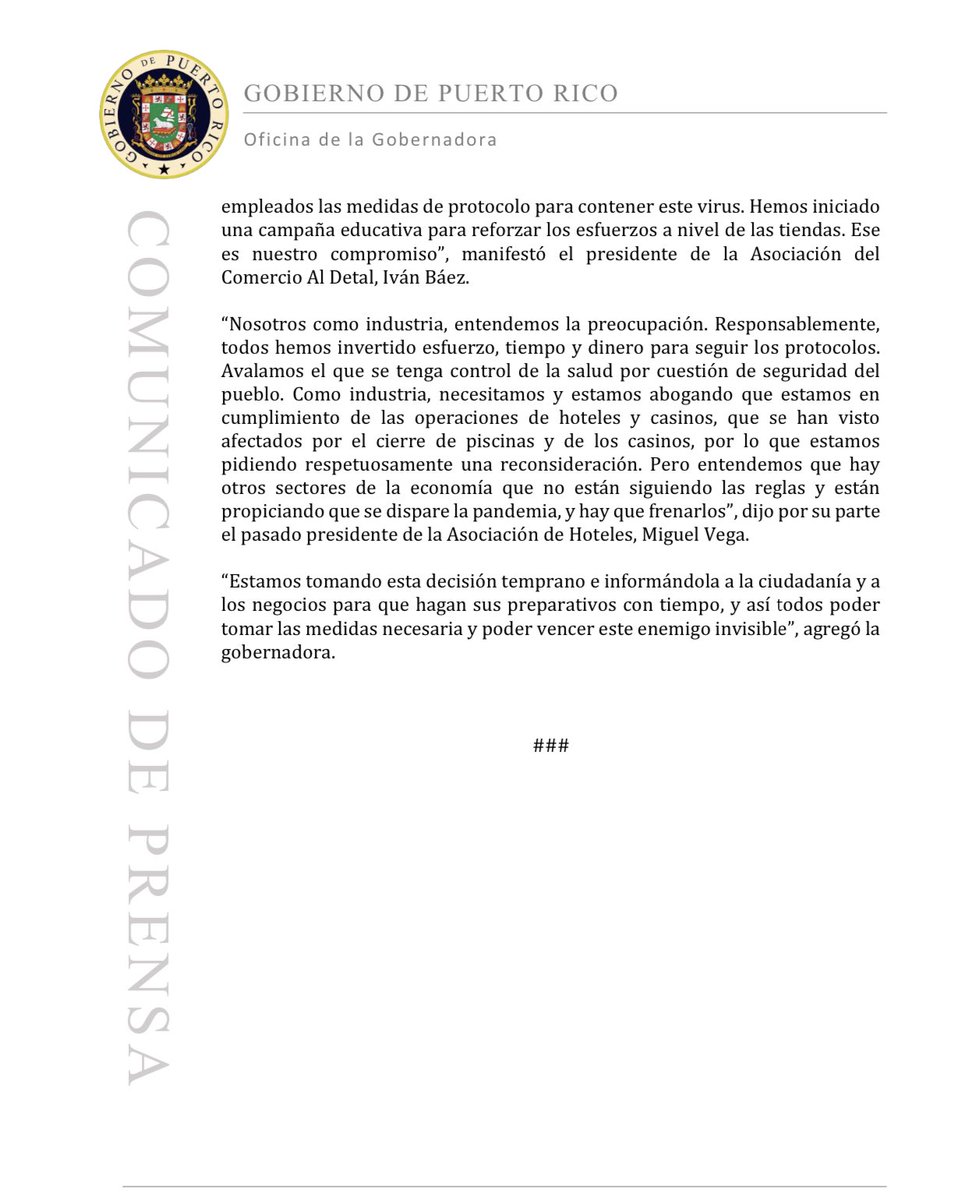 lafortalezadepr's tweet photo. [AHORA] Gobernadora @wandavazquezg toma medidas más restrictivas al cerrar negocios y prohibir la venta de bebidas alcohólicas este domingo en acuerdo con la industria https://t.co/9pZ5OHOXXb