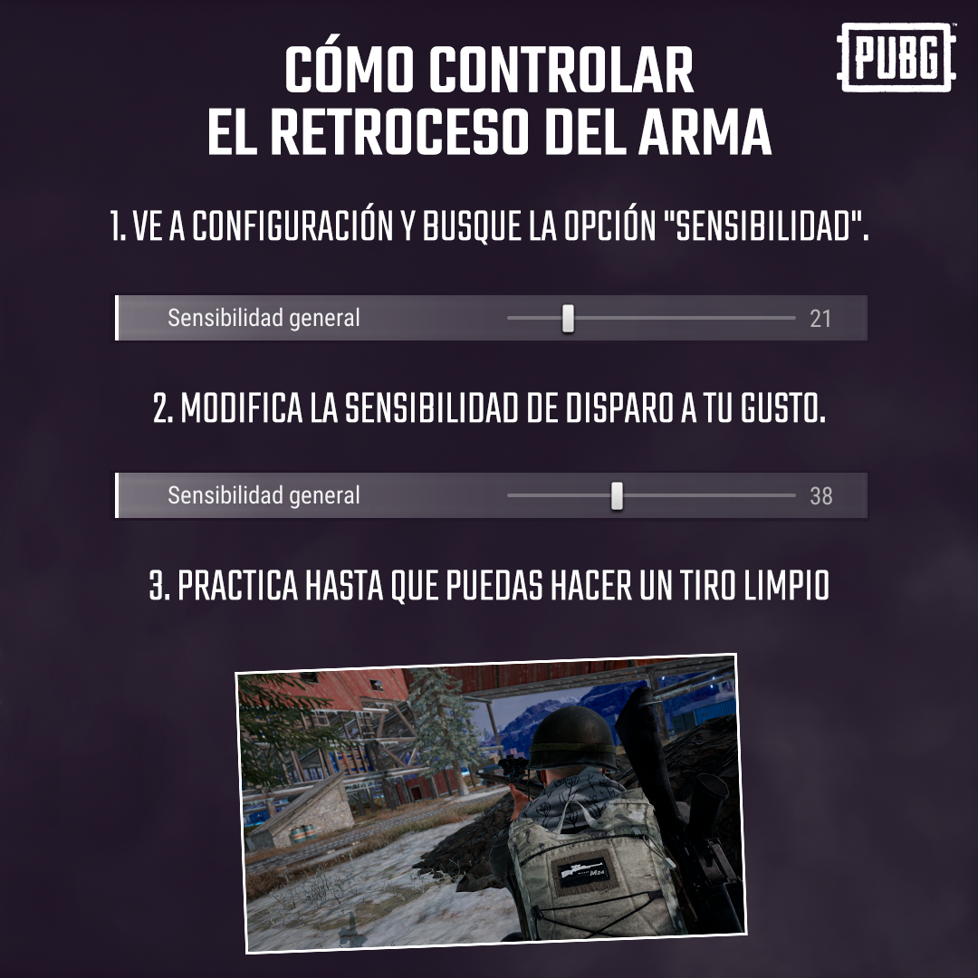 pubg_latam's tweet photo. #TipsPUBG Sabemos que a veces, lograr un tiro limpio no es tan fΓ‘cil, por esto, deben saber como controlar el retroceso del arma para que se puedan convertir en los mejores tiradores. ππ₯ https://t.co/y4AwcVQ8fb