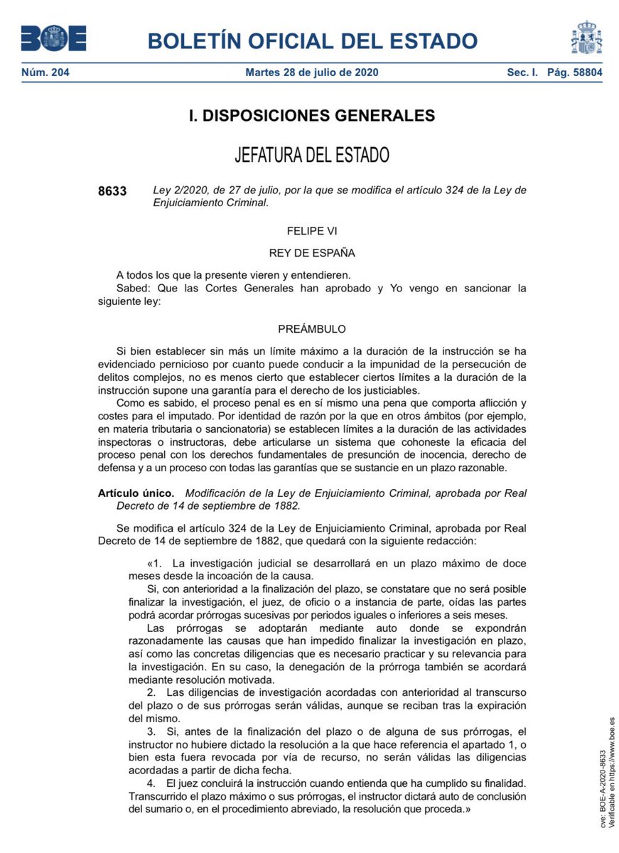 acpol_cnp's tweet image. Publicada la Ley 2/2020, de 27 de julio, por la que se modifica el artículo 324 de la Ley de Enjuiciamiento Criminal (investigación judicial). A lo largo de esta mañana nuestros alumnos recibirán toda la información y actualizaremos el documento “Actualizaciones”. #Acpol #XXXVII