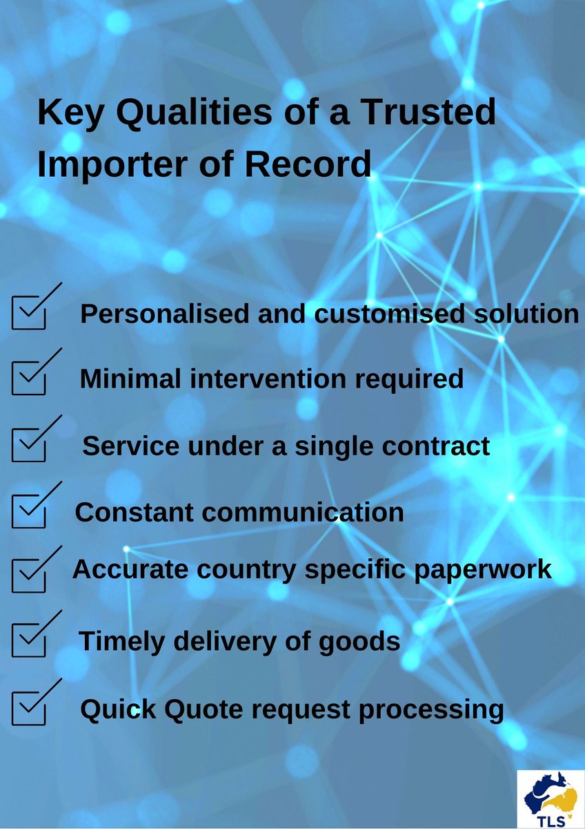 How can you decide your trusted Importer of Record (IOR) partner? Check for these qualities

Proud to be a reliable importer of record
#trustedior #importers #keyqualities #importerofrecord #tlstechnology