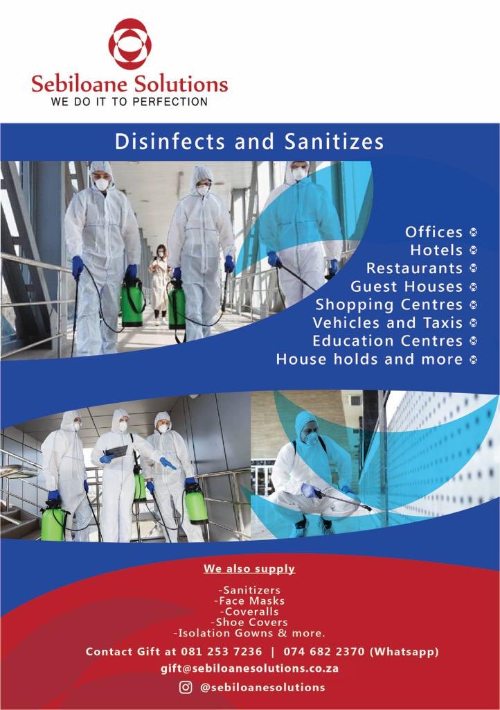 Oh and by the, the business I was establishing is a disinfecting and sanitizing business and we are fully operational now . Would really appreciate your support. Visit  http://www.sebiloanesolutions.co.za&nbsp; and follow  @sebiloanesol