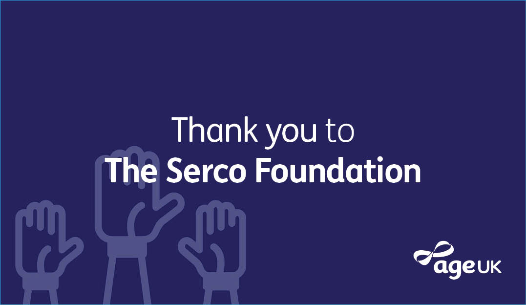 age_uk's tweet photo. A warm thank you to @SercoFdn for generously supporting Age UK. 💜

This funding will enable us to continue providing reliable practical support, information and advice, and friendship to older people at this difficult time. https://t.co/VcvIxX2wFj
