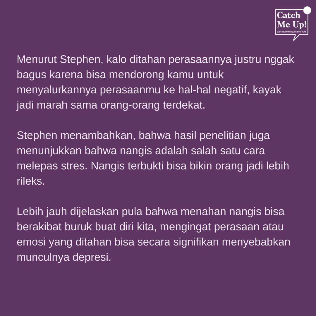 catchmeupco's tweet photo. Big girls don’t cry 🎼 eiiits kata siapa? Kamu boleh kok nangis kalo kamu lagi sedih atau marah. Menahan nangis justru bisa bikin kamu depresi. Pokoknya apapun gendet kamu, kalo mau nangis, nangis aja! Let’s #normalizecrying https://t.co/stoCC0QMwJ