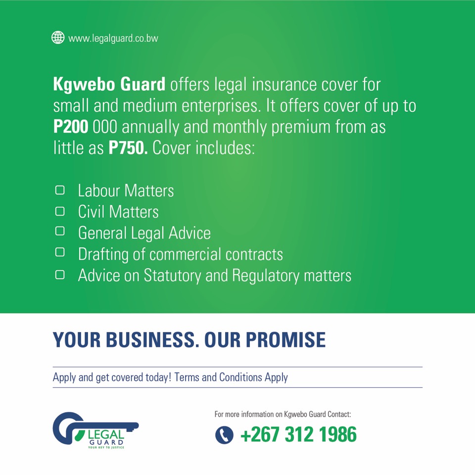 LegalGuardBW's tweet photo. To all Small and Medium Business owners, get Kgwebo Guard Legal Insurance Cover for your business TODAY!!! 
#YourBusinessOurPromise
#LetUsDoTheWork https://t.co/wvVN86NRh1