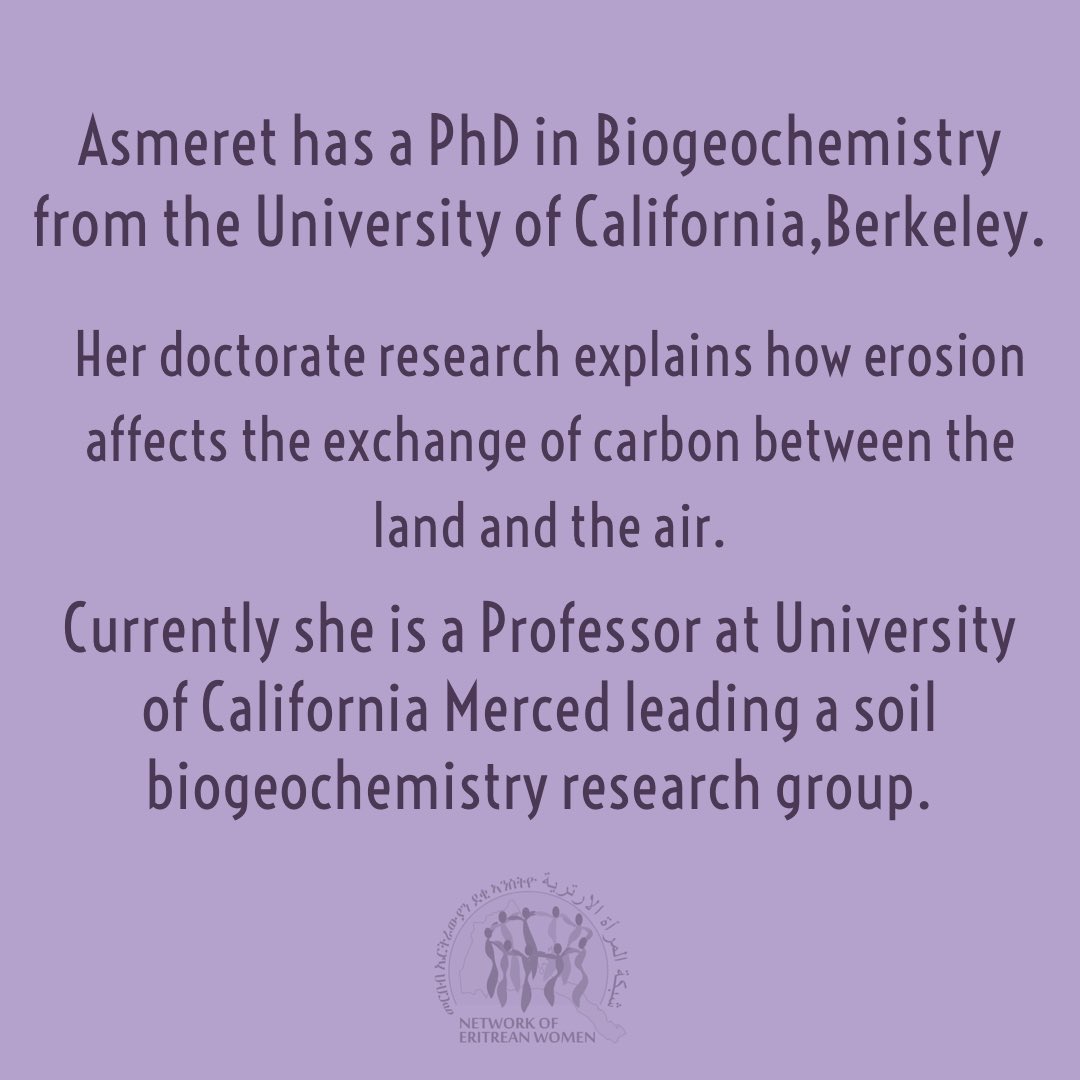 NetworkEriWomen's tweet photo. Meet Professor Asmeret Asefaw Berhe, a leading soil biogeochemist and political ecologist.
#Wewriteourownhistory https://t.co/7qP27jL6Gi