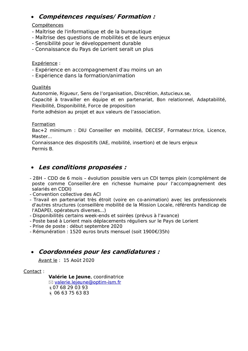 AssoDefis's tweet image. [Actu partenaire] Offre d'emploi chez @OptimismLorient 🤓

Retrouvez une offre d'emploi de conseiller.ère en mobilité inclusive pour un CDD de 6 mois évolutif à @VilledeLorient.

#emploi #Lorient #social
