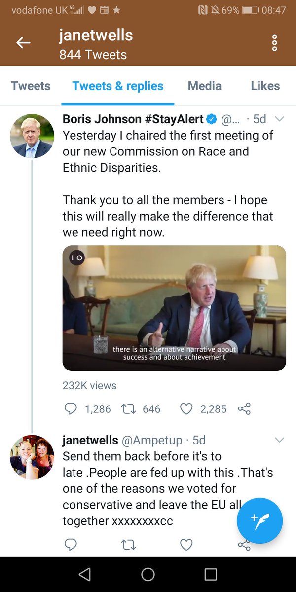 Everyday Racists *50.Janet's great hope for the new Commission on Race and Ethnic Disparities is that it will 'send them back before it's too late'. That's why she voted Conservative and for Brexit. Oh, and she wants to 'keep the country Christian'...supply your own punchlines.