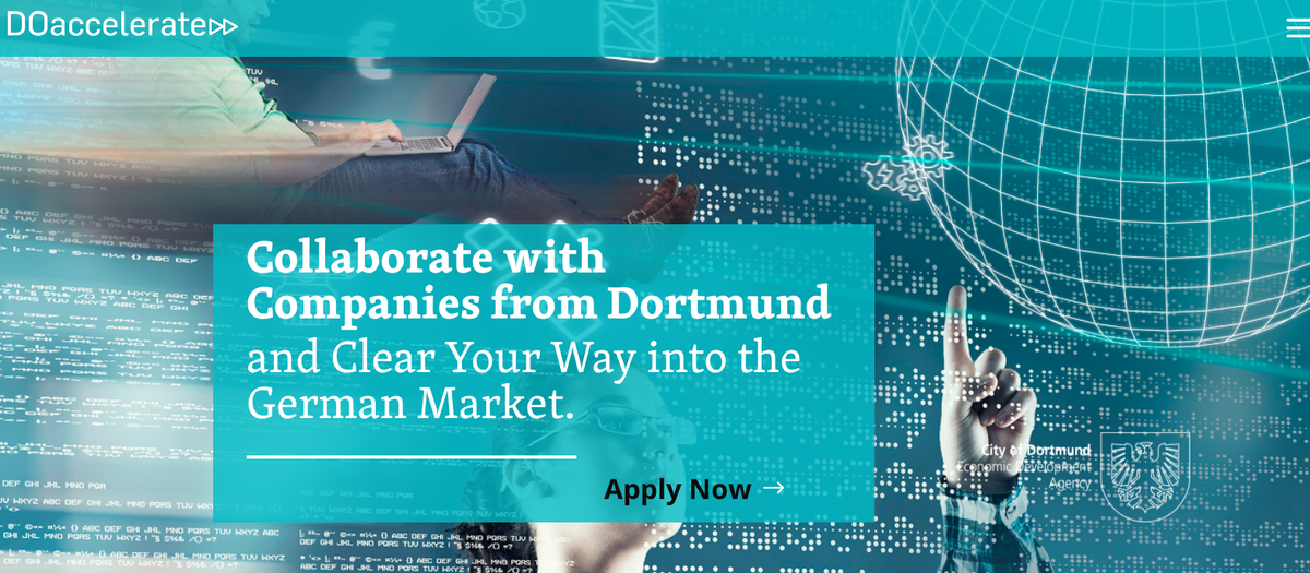 Gruenderallianz's tweet photo. #AI, #MichineLearning, #DataAnalytics &amp; #IoT start-ups wanted! 
If you are looking for customers in Germany, #Doaccelerate is just right for you! Get the chance to meet companies from Dortmund &amp; work together on real challenges. 
Apply by August 15th at https://t.co/2JUu6U8AKz https://t.co/porua88JQ1