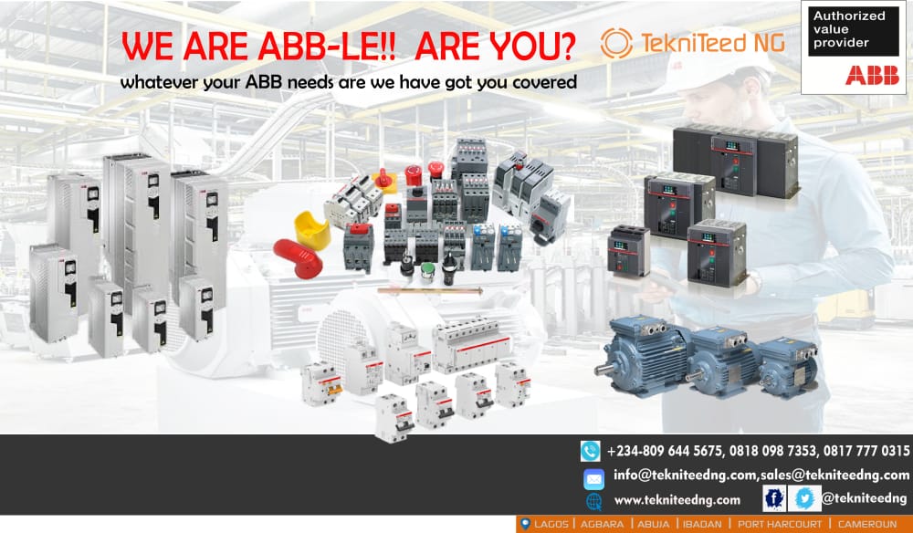 TekniTeedNG's tweet photo. Yes we are ABB-LE!!!. That genuine ABB product is just a contact away.... #tekniteed #ABBpartner https://t.co/dDr8e3js9Q