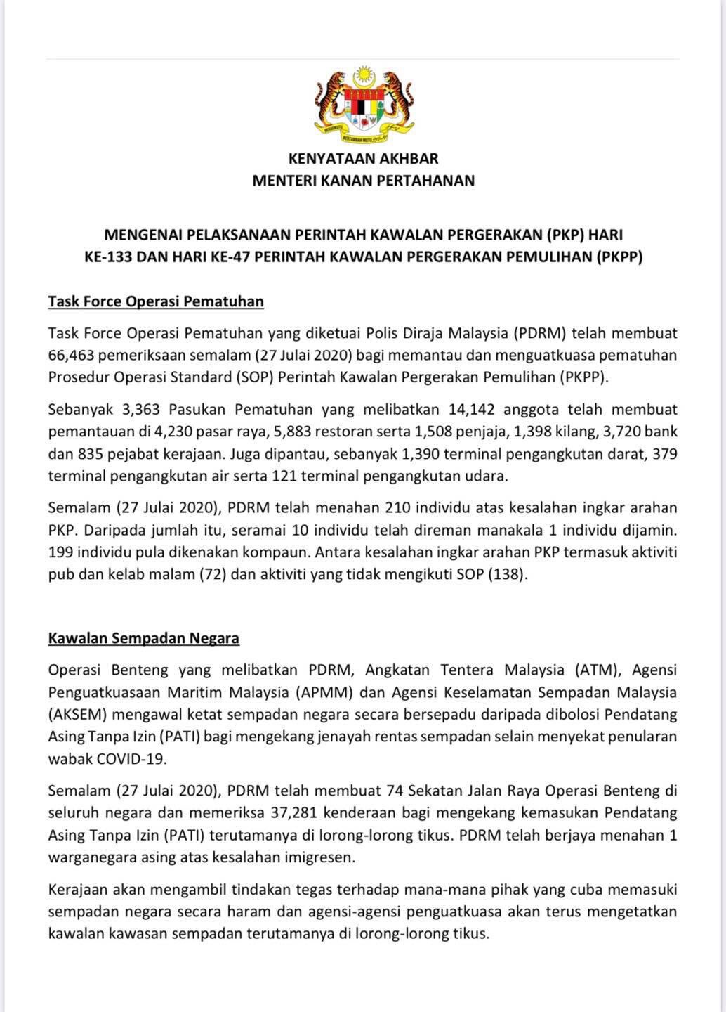 Majlis Keselamatan Negara On Twitter Kenyataan Akhbar Perkembangan Terkini Mengenai Pkp Dan Pkpp Oleh Menteri Kanan Kluster Keselamatan Datuk Seri Ismail Sabri Yaakob 28 Julai 2020 Https T Co Ammymijqwh Twitter