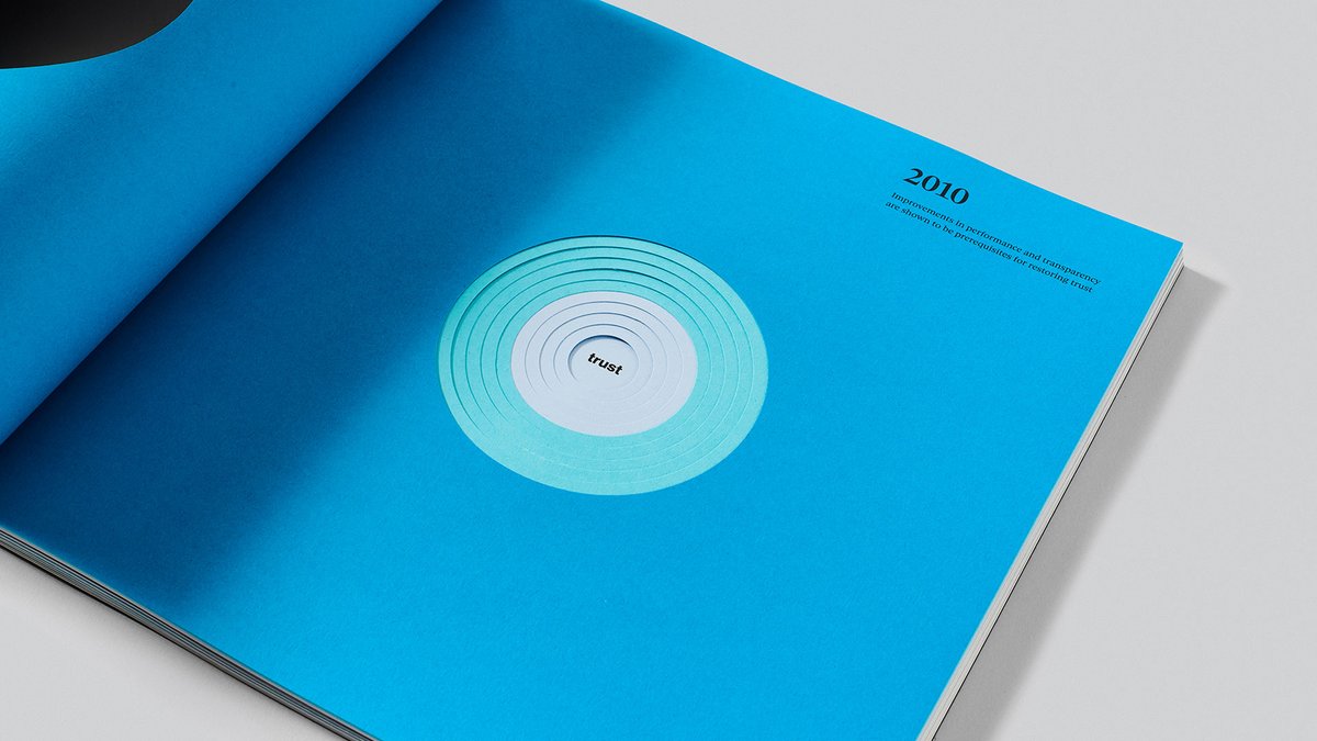 PureprintGroup's tweet photo. We love these shades of @colorplanpapers from @GFSmithpapers in this publication for @Edelman 20 years of trust designed by @DesignbyST with 20 descending die cut circles #colorplansaphire #colorplantabrizblue #colorplanazureblue #colorplanturquoise #colorplanimperialblue https://t.co/bBKwf0AiDi