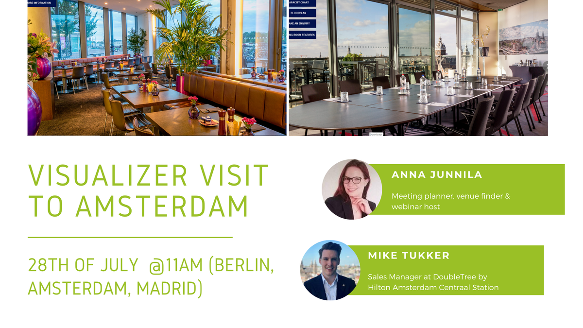 360Visualizer's tweet photo. In 1 hour! #venuefinder @AnnaJunnila & #Hilton sales manager Mike Tukker look at COVID19 regulations for DoubleTree by Hilton Amsterdam Centraal Station in our free webinar. @DoubleTreeAMSCS Join us: https://t.co/BBMshlRJY4
@HiltonHotels #VisualizerVisit #HygieneProtocol https://t.co/bHxkYMGDLM