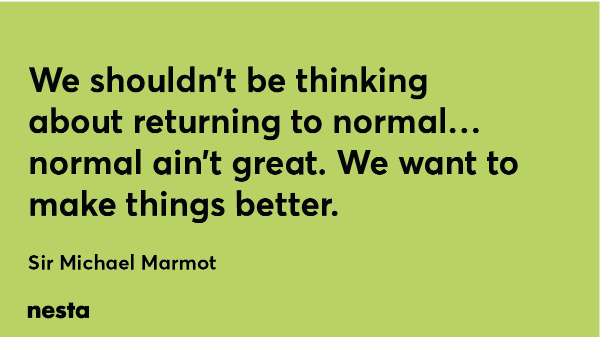 We talked to Sir <a href="/MichaelMarmot/">Sir Michael Marmot</a> about how inequalities laid us open to #COVID19, why we ask the wrong questions about public health and why normal isn't good enough: bit.ly/2VWRllE #HealthEquity