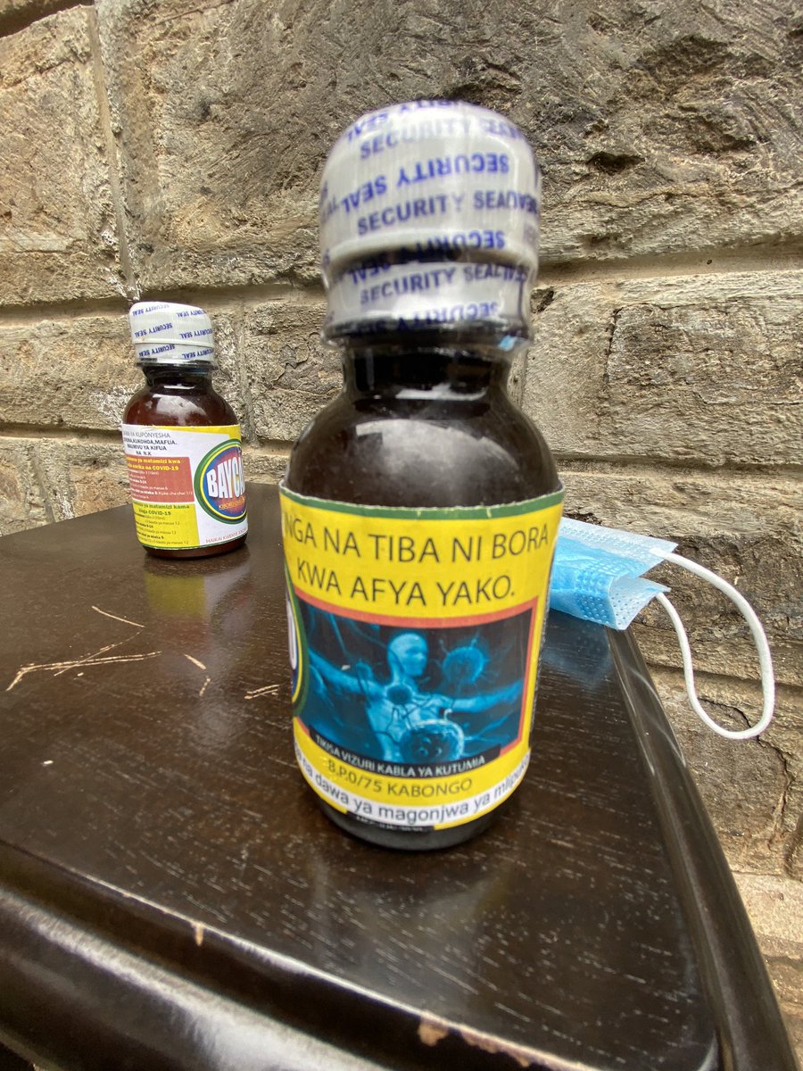 DrAlfredMutua's tweet photo. TANZANIAN COVID CURE? I have received bottles of medicine being used in TZ for Covid treatment. I am giving one to the Machakos Research Labs &amp; sending the other to KEMRI so that they can study the contents &amp; if approved, even try it on patients - we save lives. #CovidTZdawa https://t.co/j31fudG51P