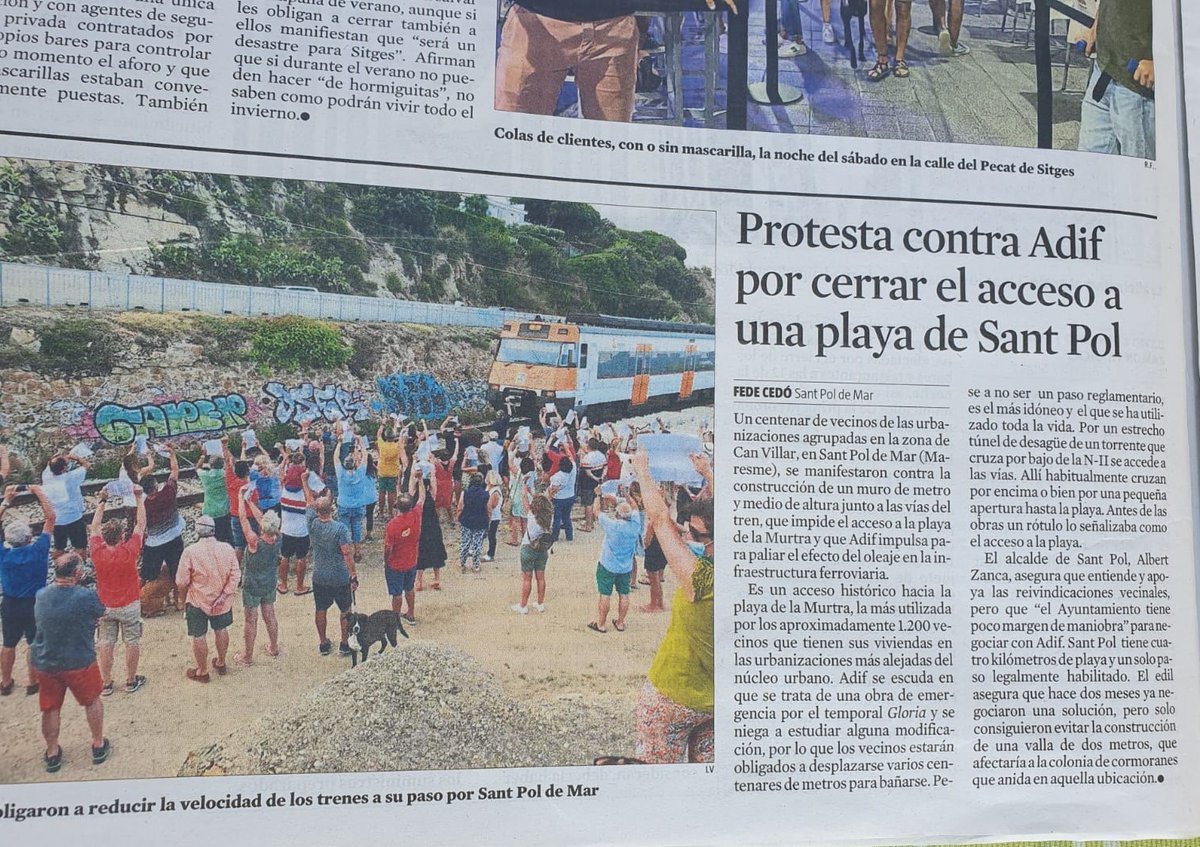 JoanAntoni_CS's tweet photo. #santpoldemar Ahir @LaVanguardiaCAT es feia ressò de la concentració de protesta per la construcció del mur d'@Adif_es que bloquejarà l'accés a les platges @turismecat . L'@ajsantpol farà alguna cosa per defensar els seus veïns? @azancab https://t.co/d3DGr39iOc