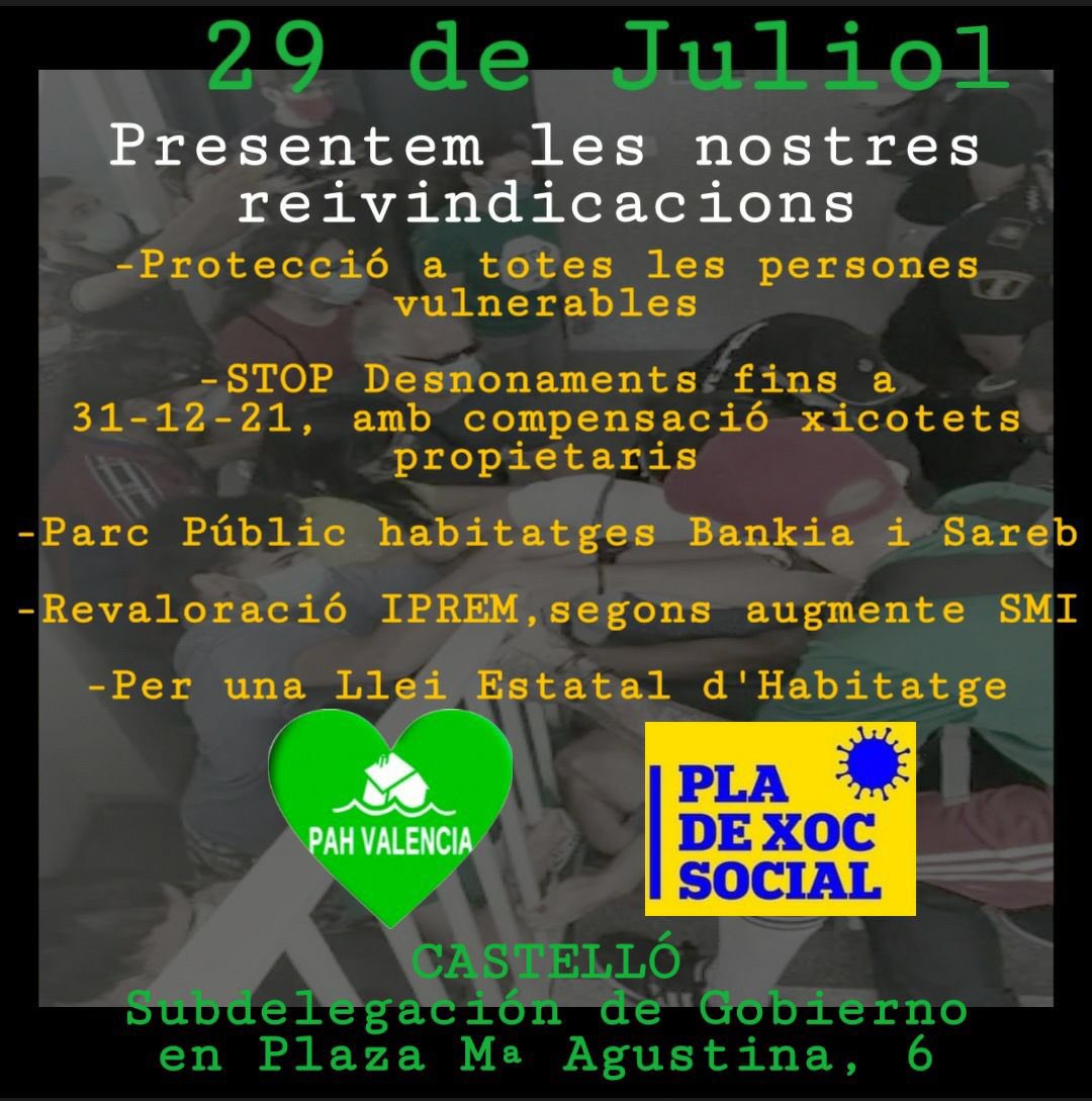 IntersindicalV's tweet photo. Intersindical Valenciana amb la PAH i el Pla de Xoc Social per defensar els drets de les persones vulnerables i el dret a l’habitatge #PlaXocSocial #PlantemCara @PAH_Valencia @Pladexoc_PV https://t.co/EgIP02TiLS