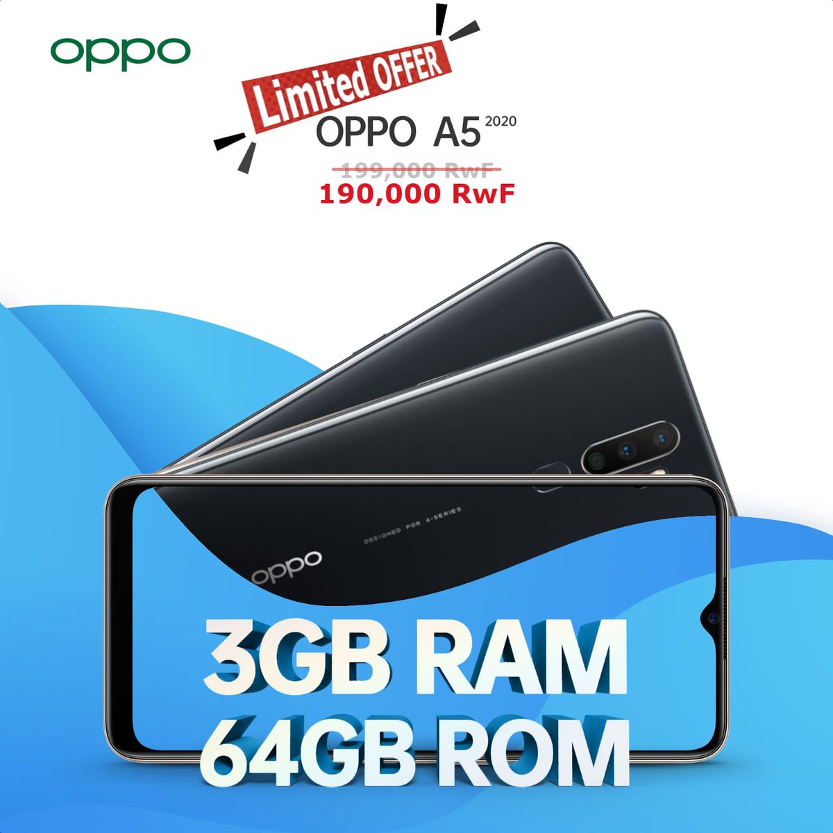 OppoRwanda's tweet photo. Now the  #OPPOA52020 is on a Limited Offer you can now get it at 190,000 RWF only with free delivery in Kigali

DM us for more info or call/whatsapp 0780873315 https://t.co/rnceY1Bzir