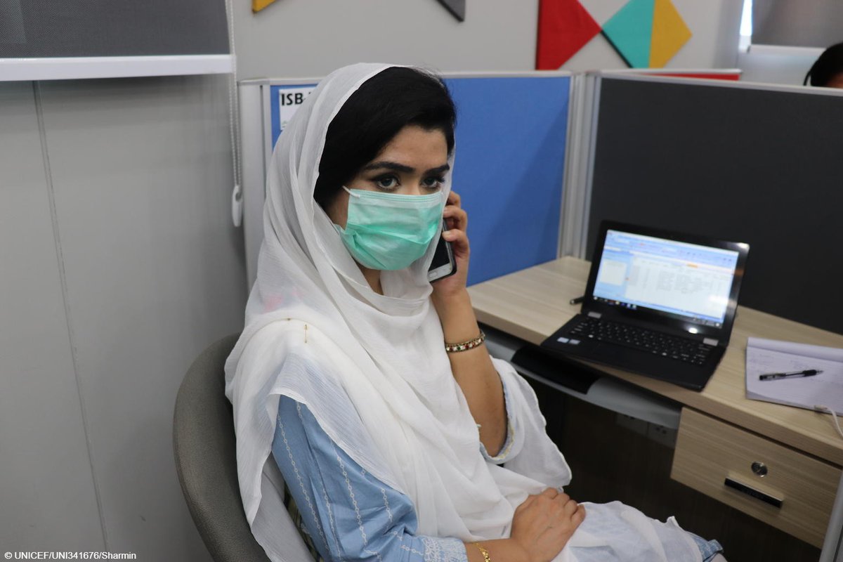 UNICEF's tweet photo. As #COVID19 continues to spread, so does misinformation.⁣
⁣
The dedicated staff at this helpline centre in Pakistan provide life-saving information to families on how they can keep themselves safe, and connect them with a doctor when required.
⁣
It's time for facts, not fear. https://t.co/HqGba3jblo